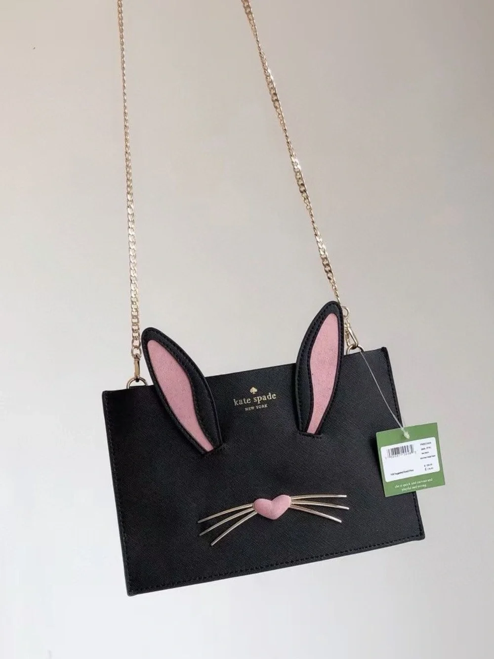 kate spade Black Crossbody Bag with Pink Bunny Accents
